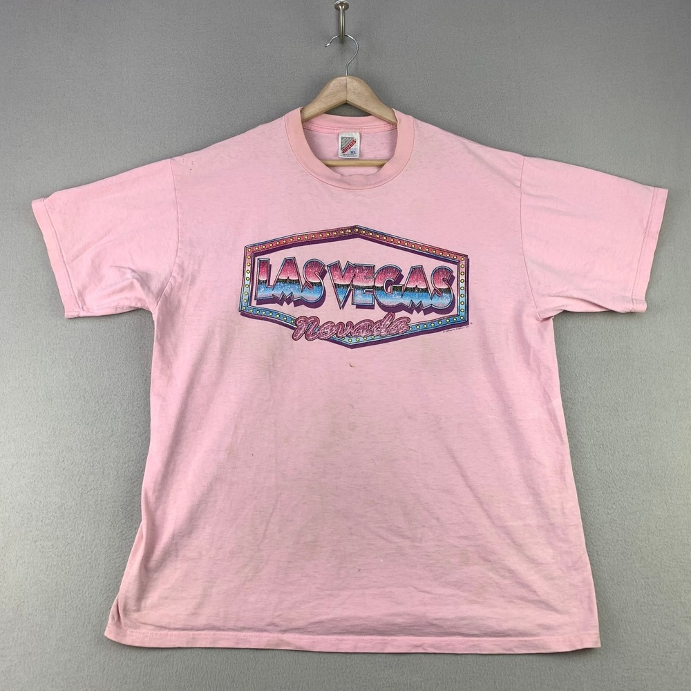 Vintage Las Vegas T-Shirt Adult XL Pink Retro Neon Graphic Retro USA 90s Jerzees